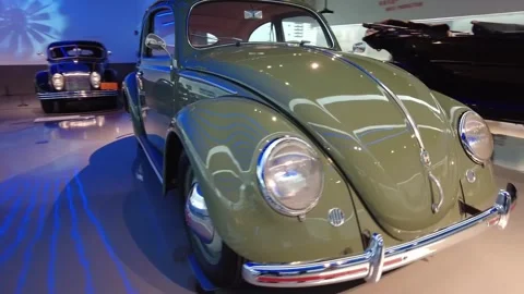 Static medium shot of 1951 Volkswagen Beetle vintage German compact car Stock-Footage 338285655