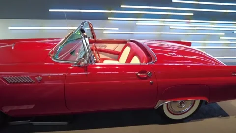 Static medium shot of 1955 Ford Thunderbird vintage American classic roadster Stock Footage 338285643