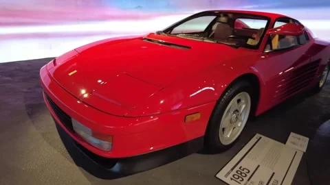 Static medium shot of 1985 Ferrari Testarossa classic Italian supercar Stock Footage 338285644