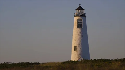 Static Medium Shot of Great Point Lighthouse in the Evening, Nantucket Stock Footage 87984629