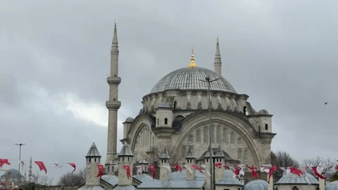 Static medium shot of the Nuruosmaniye Mosque with its stone facade Stock Footage 340154877