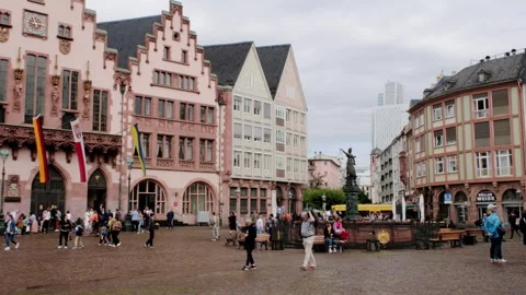 Static mid clip of Romerberg Square in Frankfurt Stock Footage 258337685