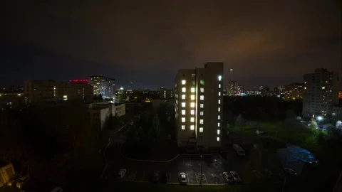 Static Night Timelapse Of Apartment Buildings And City Lights Stock Footage 345582198