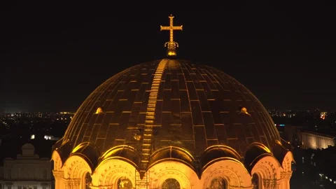 Static Night View of Alexander Nevsky Dome and Cross in Sofia Stock-Footage 342831013
