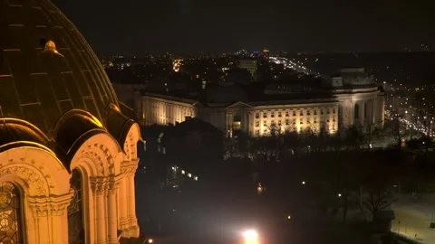 Static Night View of Sofia University with Alexander Nevsky Dome Stock-Footage 342584608