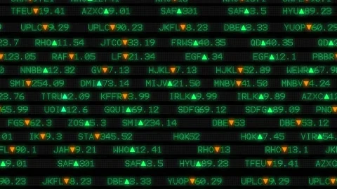 A Static of orange stock market ticker board showing all stocks Stock Footage 155228401
