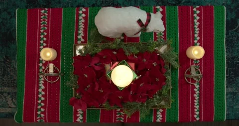 Static Overhead shot of Lit Christmas Candle Stock Footage 294862460