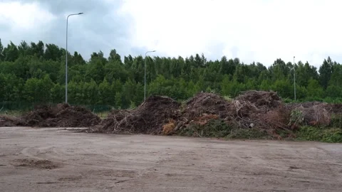 Static Pan Across Heaps of Green Debris at Open Dump Area Stock Footage 339187873