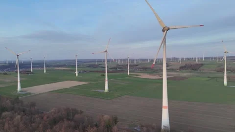Static panorama across one of Europes largest wind parks Video stock 341998853