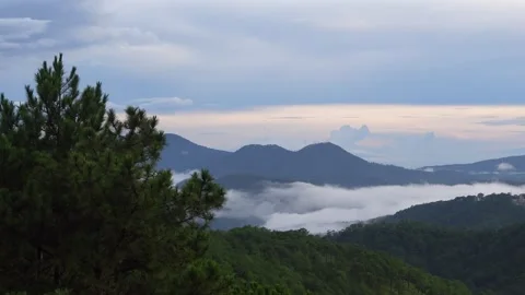 Static panorama view of the landscapes in Da Lat, Vietnam at sunset Stock Footage 293804321