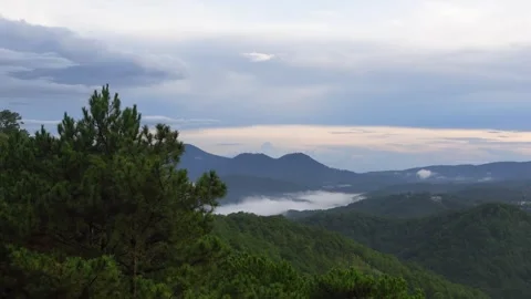Static panorama view of the landscapes in Da Lat, Vietnam at sunset Stock Footage 293804336