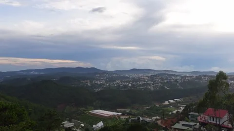 Static panorama view of the landscapes in Da Lat, Vietnam at sunset Stock Footage 293804575