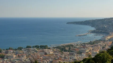Static panorama view on Naples city on golden hour in summer Stock Footage 120590440