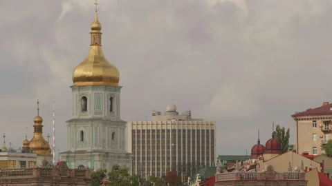 Static panoramic view of Kyiv city historical center, rooftops at midday Stock Footage 228413092