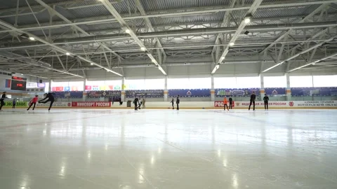 Static plan of the ice rink training of figure skaters Stock Footage 201539668