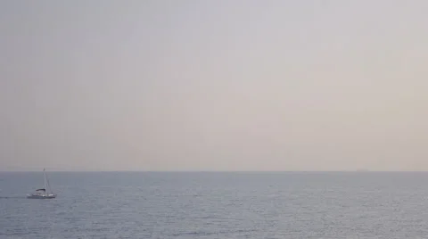 Static Plan of Three White Boat is on Blue Sea , Clear Blue Sky is on Background Stock Footage 68377765