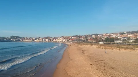 Static plane from a drone above Vao beach in Vigo, Spain Stock Footage 122468067