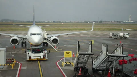 Static plane, Plane tarmac, Ground loading Stock Footage 320069669