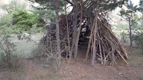 Static plane of a small teepee hut in the forest, Teruel, Spain Stock Footage 212479470