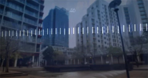 Static plaza initiating data overlay with shifting bars pulsing line popping Stock-Footage 310324539