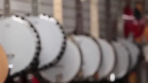 Static rack focus banjo guitars Stock Footage 69111308