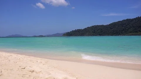 Static scene. Blue sky and sand. Sea water, waves. Perfect scene for background Stock Footage 83215223