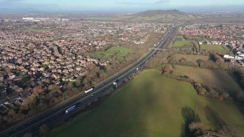 Static Serenity: Aerial View of M5 Highway Bridge Over River by Residential.. Stock Footage 269852001