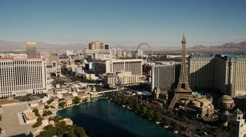 Static shoot Las Vegas Fountains Bellagio view from the heights Stock Footage 58621653