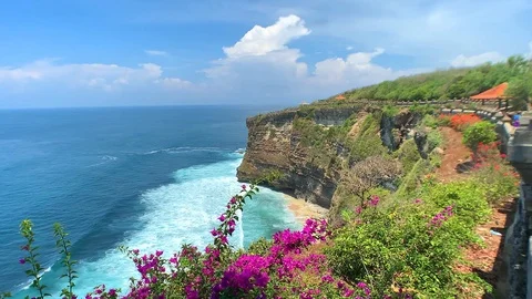 Static shooting, view of the  rock and the ocean from the cliff Stock Footage 122126531