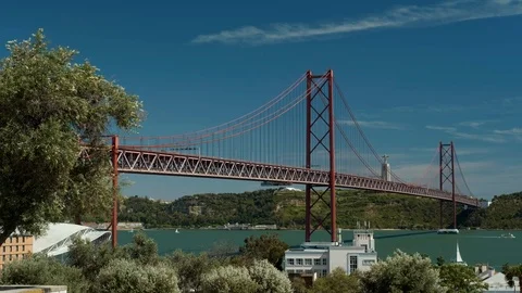 Static shot of 25 Abril bridge in Lisbon Stock Footage