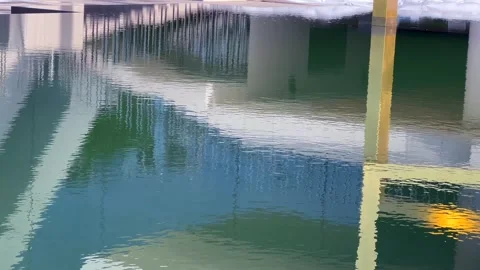 Static shot of architectural reflection in rippling pool water Stock Footage 295368859