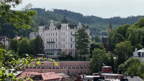Static shot of architecture in Karlovy Vary, Czech Republic in summer Stock Footage 246972767