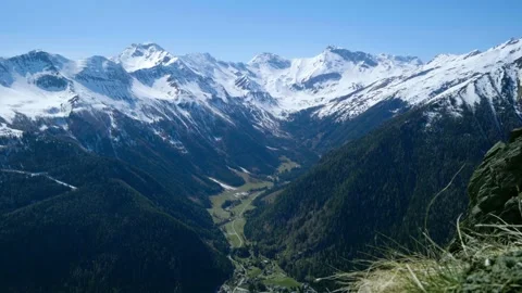 Static shot of Austrian alps with snowy peaks Stock Footage 145909633