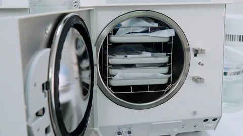 Static shot of autoclave machine for sterilization, disinfection medical tools Stock Footage 131683537