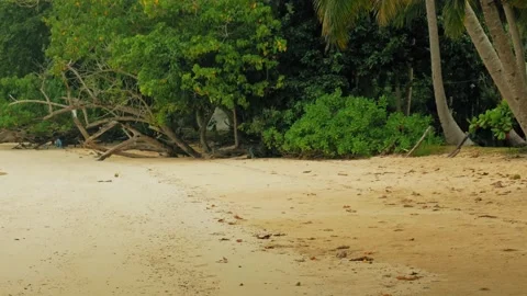 A static shot on the beach of Koh Kradan island in Thailand. A man swings Stock Footage 130567424