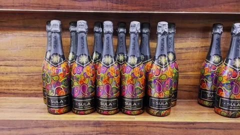 A static shot of beverages in an exclusive Sula store Stock Footage 232645135