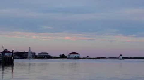 Static Shot Of Brant Point Lighthouse On Nantucket Island, Calm Sea Stock-Footage 61177542