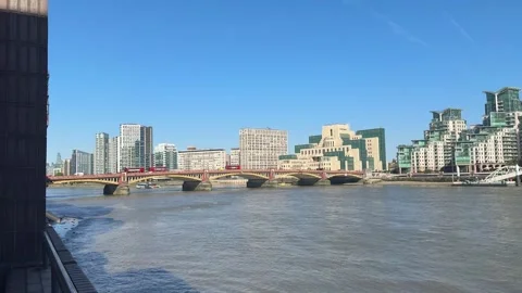 Static Shot of Bridge Over River Thames and Modern London Skyline Stock-Footage 343579826