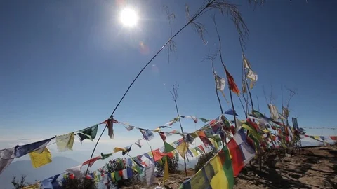 Static shot of Buddhist prayer flags Stock Footage 71219575