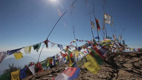 Static shot of Buddhist prayer flags Stock Footage 71220124