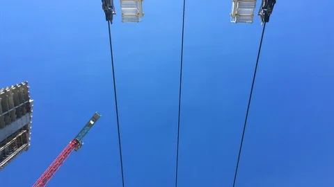 Static shot of cable car of Emirates Air Line from ground, London Stock Footage 93445138