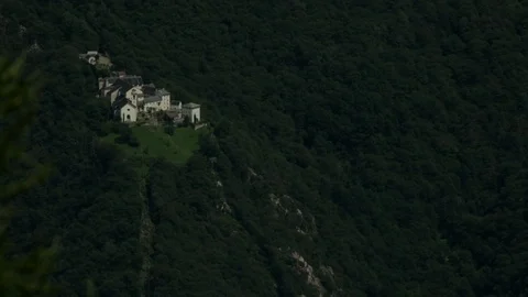 Static shot of castle in mountain forest. Stock Footage 86756786