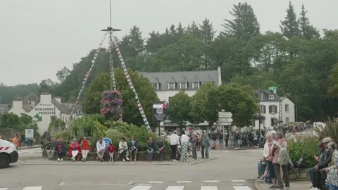 Static Shot Cherry Festival Crowd Overcast Day Breton Culture La Foret Fouesnant Stock Footage 341314416