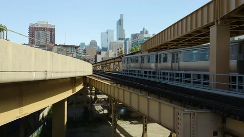 Static Shot as Chicago CTA Subway Train Enters Loop [4K] Stock Footage 110716704