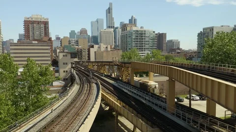 Static Shot of Chicago CTA Subway Approaching Curve [4K] Video stock 110716827