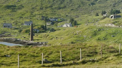 Static shot of a chimney stack in a village on the Isle of Harris. Stock Footage 332134594