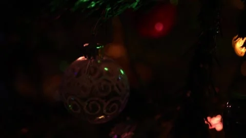 Static shot of Christmas tree ball ornament and lights Stock Footage 147548616