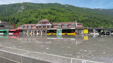Static Shot Clear Sky Interlaken Ost Train Station Switzerland Summer Video stock 333725028