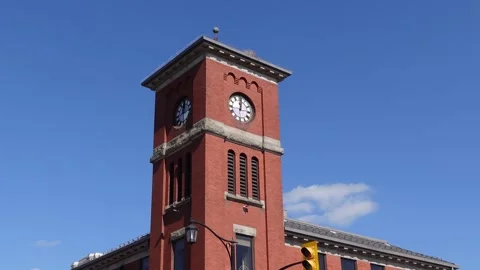 Static shot of the clock tower of the old post office in Milton Canada Video stock 252153536
