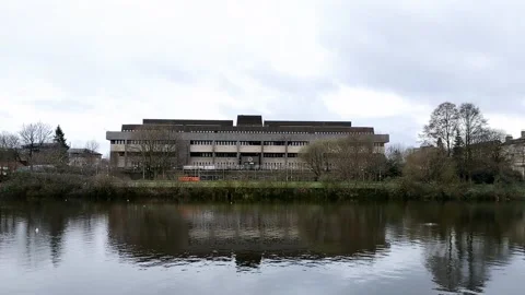 Static shot of courthouse on the riverbank Stock Footage 171799467